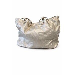 Silver Metallic Cato Hobo Shoulder Bag Ring Hardware Slouchy Purse